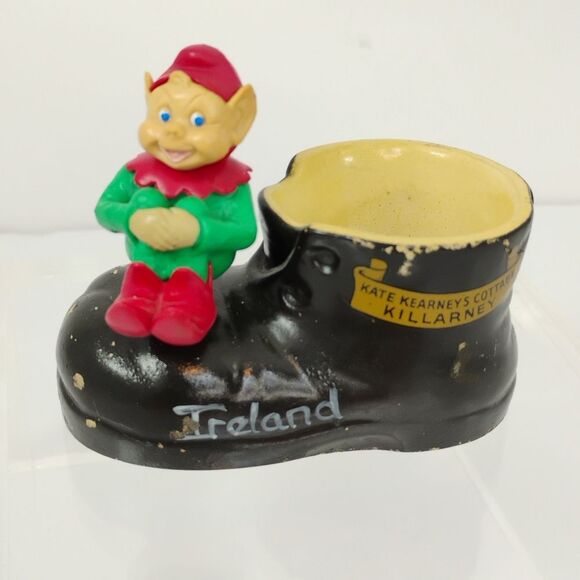 Vintage Elf Knee Hugging Leprechaun On Chalkware Boot Ireland 1975 - Picture 16 of 16